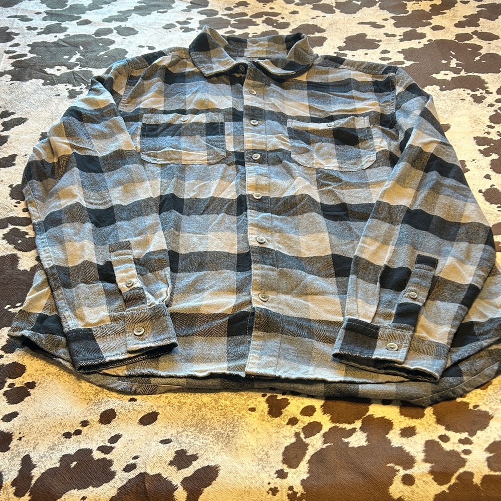 dip Men's Casual Button Down Shirt - Blue and Black Plaid